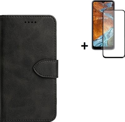 Hoesje Geschikt voor Nokia G300 - Screenprotector Nokia G300 - Wallet Bookcase Zwart + Full Screenprotector