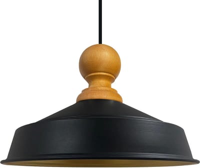 Bamyum Asletl Industriële Hanglamp Van Hout, Zwart Metalen Lamp