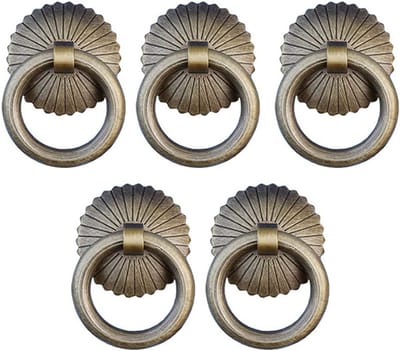 Set van 5 Antieke Ring Deurgrepen voor Laden en Kasten - Messing Knoppen (35mm) voor Stijlvolle Interieurs