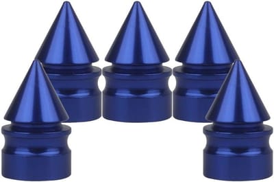Vijf stuks ventieldoppen van aluminiumlegering met spine-design in blauw voor auto en fiets