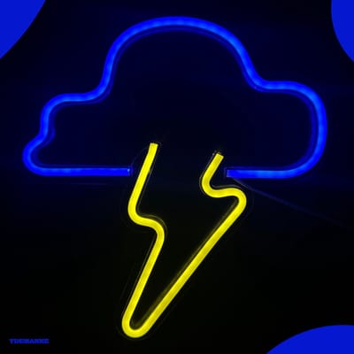Neon Lamp - Wolk Bliksem Blauw / Geel - Incl. Ophanghaakjes - Neon Sign - Neon Verlichting - Neon Led Lamp - Wandlamp