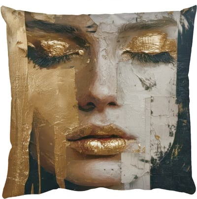 Sierkussens - Kussentjes Woonkamer - 50x50 cm - Abstract - Goud - Gezicht - Lippen