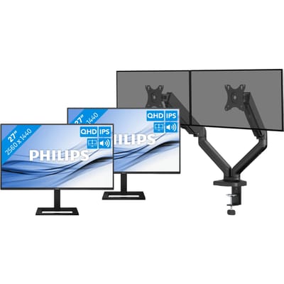 Philips 27E1N1600AE/00 Duo Pack + BlueBuilt Monitorarm Mechanische Veer voor 2 Monitoren