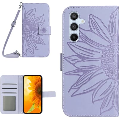 Mocaa Samsung Galaxy S24 FE Sunflower Bookcase met Koord Paars