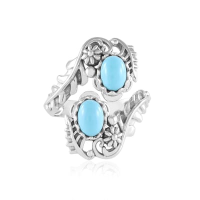 Cavill - Verstelbare Ring 925 Sterling Zilver - Sleeping Beauty Turkoois 1,13 Ct - Ovale Cabochon - Boho Bloemring - Desert Chic Sieraden