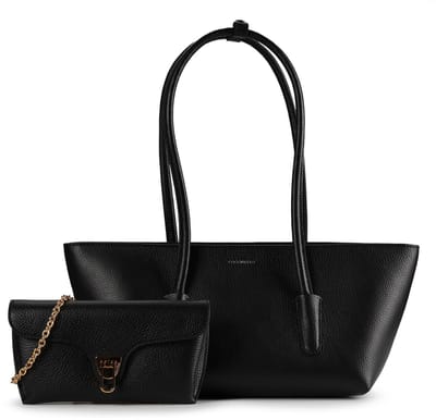 COCCINELLE Leren shopper Double Beat Grained Leather Handbag Noir zwart