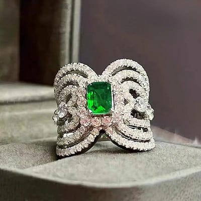 Huitan Luxe Trouwringen voor Dames met Geometrische Groene Kubieke Zirkonia Nieuw Ontworpen Damesaccessoires Hyperbole Feest Sieraden 7 black