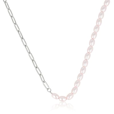 My Bendel - Zilverkleurige Schakelketting met Roze Parels - met Luxe Cadeauverpakking | Sieraden Voor Dames