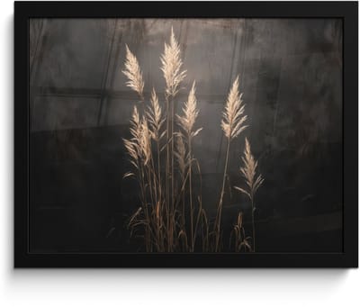 Poster in lijst - Fotolijst 40x30 cm - Posters - Siergras - Pluimen - Verlichting - Zwart - Posterlijst zwart - Decoratie - Wanddecoratie woonkamer - Muurdecoratie slaapkamer