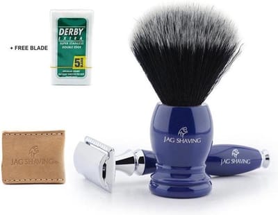 DE veiligheidsscheerset met synthetische scheerkwast, scheerset geschikt voor thuis scheren en salonscheren