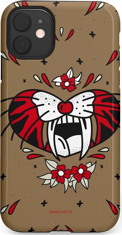 Casetastic hoesje geschikt voor Apple iPhone 11 - Dubbellaagse bescherming - Wilde kracht - Fashion Case - Taupe Donkergrijs Bordeaux