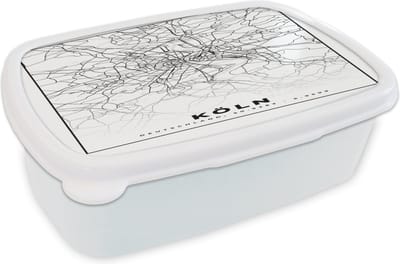 Broodtrommel Wit - Lunchbox - Brooddoos - Plattegrond - Köln - Kaart - Stadskaart - 18x12x6 cm - Volwassenen