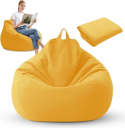 Zitzakhoes zonder vulling (XL 100x120 cm) - outdoor zitzak voor volwassenen en kinderkamer - linnen katoen - zitzakken voor gaming, woonkamer en tuin (geel)
