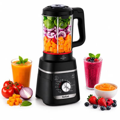 TEFAL Blendforce Cook 1.5L - Kookfunctie - Auto-reinigingsprogramma Blender Zwart - Soepmaker & Smoothie Blender - Ice Crush Functie - 8 Automatische Programma’s - Verwarmende Multifunctionele Keukenblender