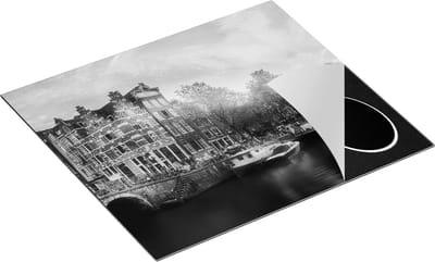 Chefcare Inductie Beschermer Amsterdamse Grachten - Zwart Wit - 60x50 cm - Afdekplaat Inductie - Kookplaat Beschermer - Inductie Mat