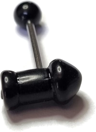 Aramat Jewels | Piercings | Piemelvormige Zwarte Tongpiercing | | | |12mm | Staal | Volwassenen | Verkleurd niet