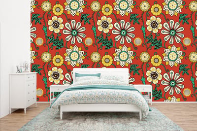 Behang - Fotobehang Design - Bloemen - Hippie - Retro - Breedte 400 cm x hoogte 240 cm