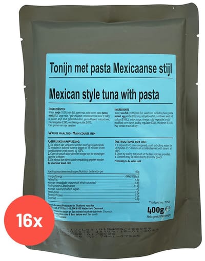 OrifO Tonijn met pasta Mexicaanse stijl doos - MRE - 16 zakjes