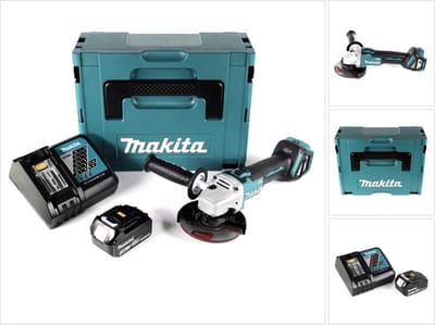 Makita DGA 511 RF1J accu haakse slijper 18 V 125 mm borstelloos + 1x accu 3,0 Ah + oplader + Makpac