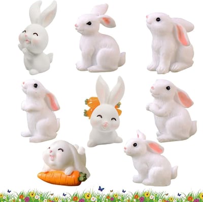 Miniatuur Konijnen - Paashaas Figuren - Tuin Decoratie - 24 Stuks Diverse Designs - 1x1x1 cm - Wit