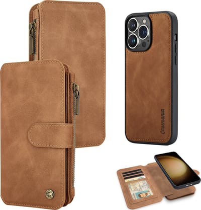Casemania Hoesje Geschikt voor Apple iPhone 12 Pro Max Sienna Brown - 2 in 1 Magnetic Book Case met Rits