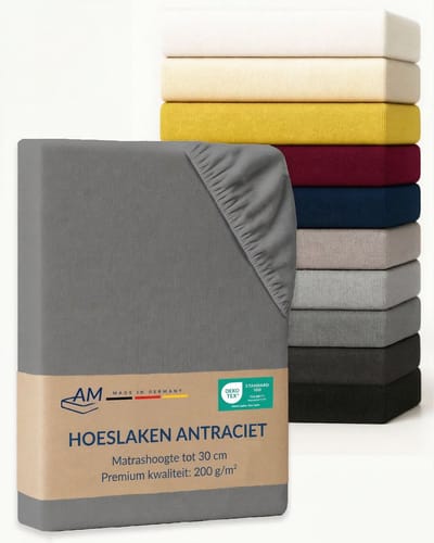 AM Qualitätsmatratzen Premium hoeslaken 70 x 180 cm (200gsm) in Antraciet - Made in Germany - OEKO TEX gecertificeerd topper hoeslaken - Jersey hoeslaken - Fitted Sheets