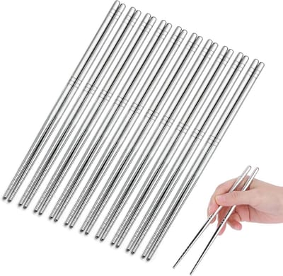 Herbruikbare RVS eetstokjes, 23 cm, vaatwasserbestendig, ideaal voor sushi, Chinese en Koreaanse gerechten, 10 paar