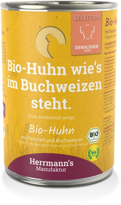 Herrmann's Bio Adult Honden Blikvoeding - Kip met Venkel - 400 g