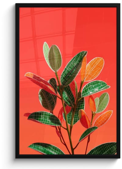 Poster in lijst - Fotolijst 60x90 cm - Posters - Bladeren - Nerven - Oranje - Structuur - Posterlijst zwart - Decoratie - Wanddecoratie woonkamer - Muurdecoratie slaapkamer