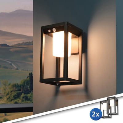 Solar wandlamp buiten 'Svea' - Voordeelset van 2 stuks - Warm wit licht - 4 lichtstanden - Buitenlamp op zonne-energie - Industriële wandlamp - Metaal - Zwart