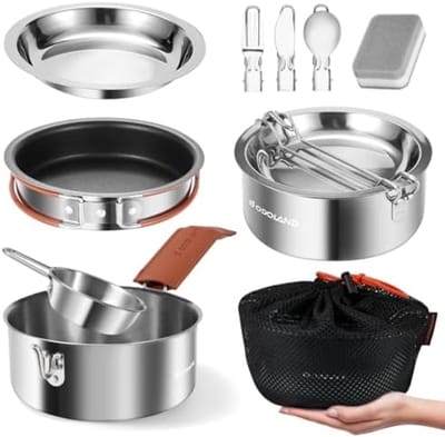 PromoHome 10-delige Outdoor Kookset - Lichtgewicht RVS Servies voor Kamperen en Wandelen