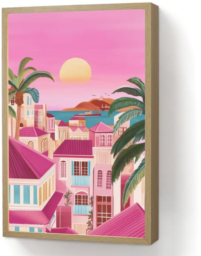 Wandlamp 40x60 cm - Oplaadbaar - Stad - Roze - Palmbomen - Wandlampen binnen woonkamer - Slaapkamer lamp - Decoratieve nachtlamp - Vloerlamp draadloos