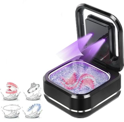Ultrasoon Reiniger - Brillenreiniger - Sieraden Reiniger - Met 2 uv lampen - Met 2 standen - Voor kunstgebitten brillen sieraden en beugel - Zwart