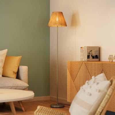 OSRAM vloerlamp Decor Raffia groenbruin van raffia en metaal, E27, 1600 mm hoogte , lampenkap van gerecycled materiaal, duurzaam dankzij vervangbare lichtbron, eenvoudig te installeren