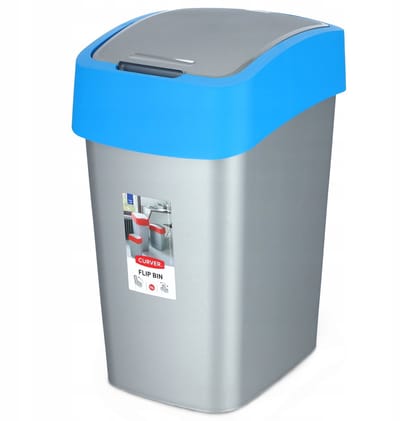 Cuver - Prullenbak / Afvalbak met deksel - Grijs met blauw frame - 25L, Flip Bin