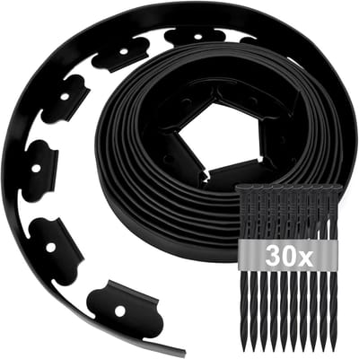 Gazonrand strips - Tuinrand kunststof - Tuin ontwerpen - Inclusief 30 pinnen - 10 meter rol - Zwart