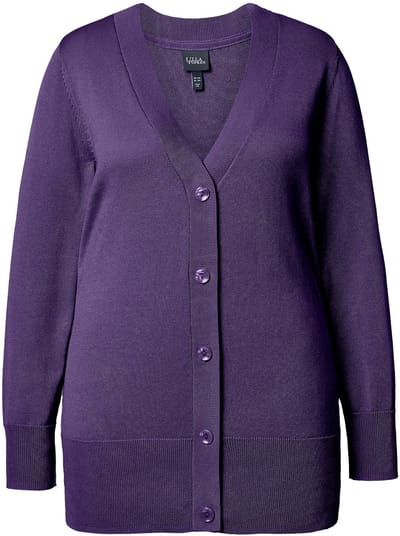 Ulla Popken - Dames - Vest V-hals knoopsluiting fijn breisel - Donker violet - Maat 42+