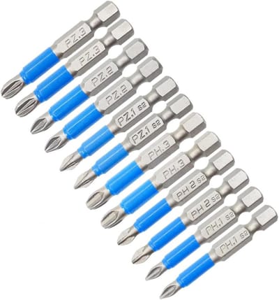 Set van 12 magnetische schroevendraaier bits van S2 staal voor elektrische en handmatige schroevendraaiers - PZ1, PZ2, PZ3, PH1, PH2, PH3