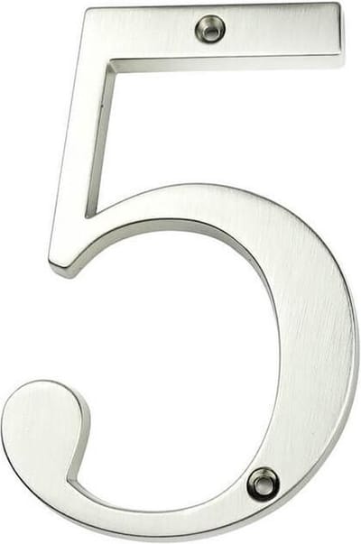 Huisnummer Zilver 10 cm nr. 5 - Chrome Huisnummer - Klassiek huisnummer 100 mm