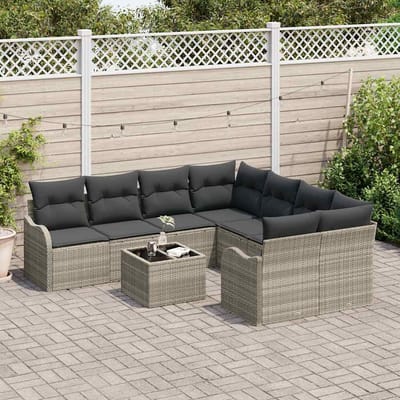 vidaXL - Tuinbank - Set - 9 - st - 8-Aantal - zitplaatsen - Lichtgrijs - poly - rattan