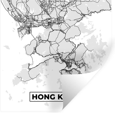 Muurstickers - Sticker Folie - Hong Kong - Stadskaart - Zwart Wit - Plattegrond - Kaart - 100x100 cm - Plakfolie - Muurstickers Kinderkamer - Zelfklevend Behang XXL - Zelfklevend behangpapier - Stickerfolie