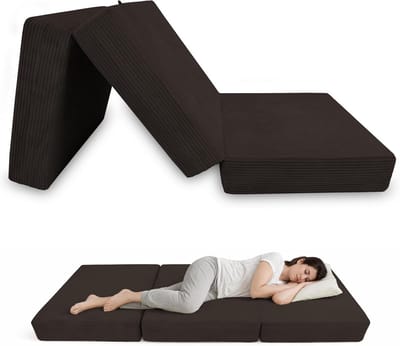 Opvouwbaar Matras - Vouwmatras Gastenbed - Extra Slaapplaats - 3-delig Ontwerp - 120x195x15 cm - Bruin Corduroy