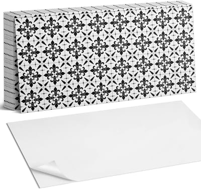 Coloray Plaktegels - Patroon met bloemmotieven Zelfklevende Wandtegels - 40 cm x 20 cm - Zwart Plaktegels - 10 stuks - Rechthoek PVC Tegels - Plaktegels Badkamer - Vloertegels Zelfklevend - Vinyl Tegels - Portugese Tegels