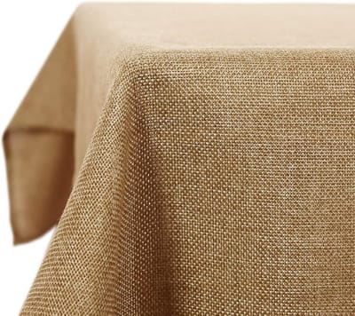 Famanu Tafelkleed nLinnenlook Waterproof Rechthoekige Afwasbaar Tafeldoek Lotuseffect voor Feestdag Eettafel Okerbruin 150x300cm