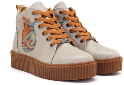 Goby Dames Veterboots – Katten Illustratie – Platform Zool – Handgemaakt – Premium Kwaliteit – Maat 37