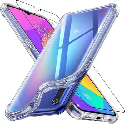 ebestStar - Hoes geschikt voor Xiaomi Mi 9 Lite, Silicone Slim Cover Case, Versterkte Hoeken en Randen hoesje, Transparant + Gehard Glas