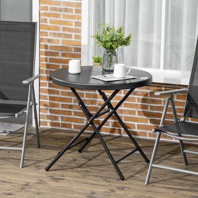 Tuintafel - Ronde Opklapbare Eettafel Voor 4 Personen En Buiten Gebruik Op Balkon Of Terras - HDPE En Staal - Ø80 x 73 Cm - Donkergrijs