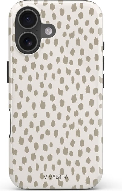 VivaLora Tough Telefoonhoesje iPhone 16 met MagSafe - Wild Dots Print - 2-in-1 Phone Case - Hard Case & Siliconen Backcover - Extra Bescherming - Shockproof Cover - Dierenprint - Panter Beige