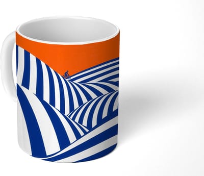 Mok - Koffiemok - Fietser - Heuvels - Strepen - Blauw - Mokken - 350 ML - Beker - Koffiemokken - Theemok