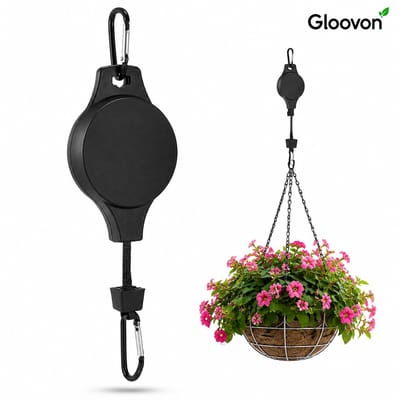 Gloovon® Verstelbare Plantenhanger met Katrol - 1 Stuk - Uittrekbaar tot 89cm - Automatische Vergrendeling voor Hangplanten - Zwart
